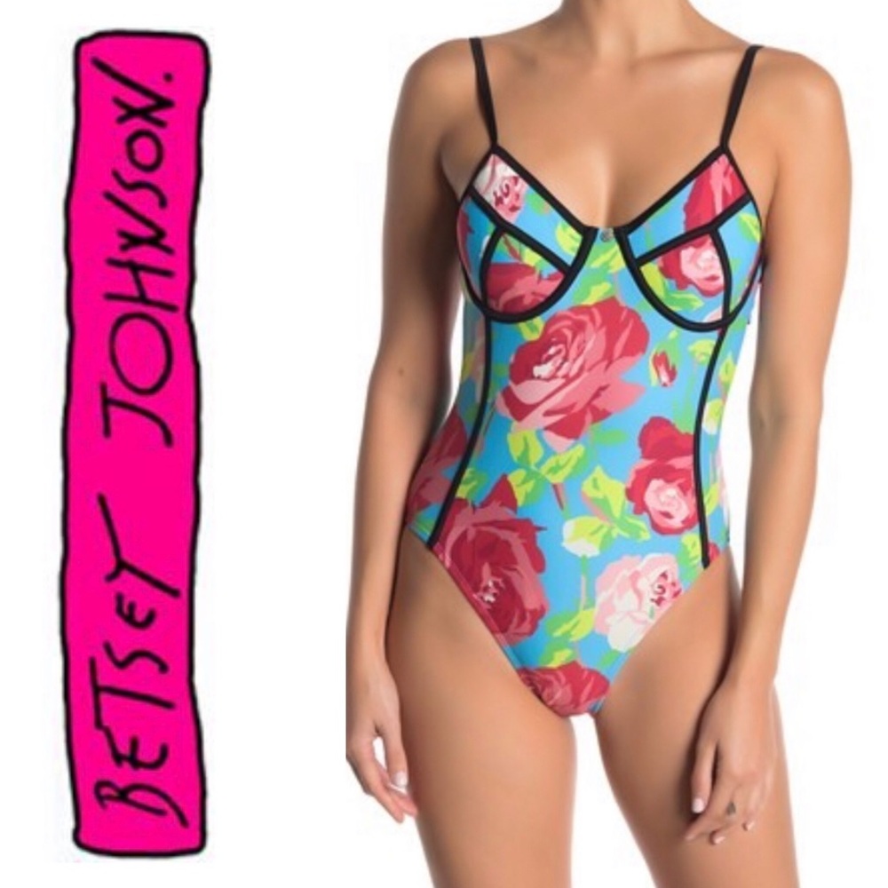 Betsey Johnson Bright Floral Retro Swimsuit 🌺 NWT - Picture 1 of 13